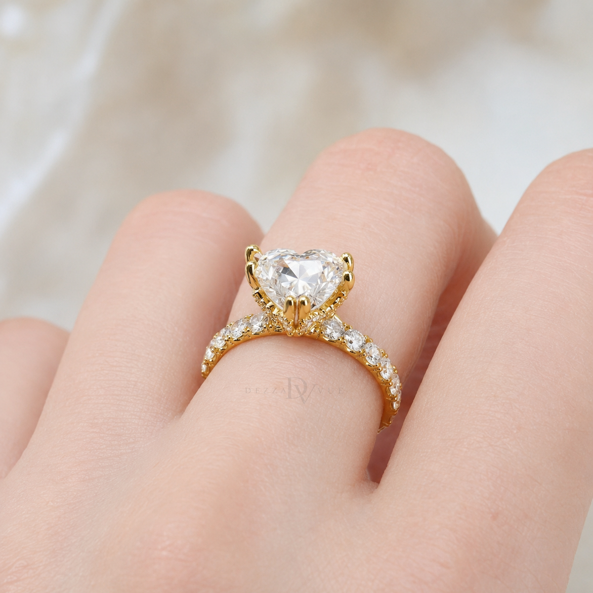 CoriHearts | 6ct Heart-Cut Moissanite Pavé Ring | 14k Gold Vermeil