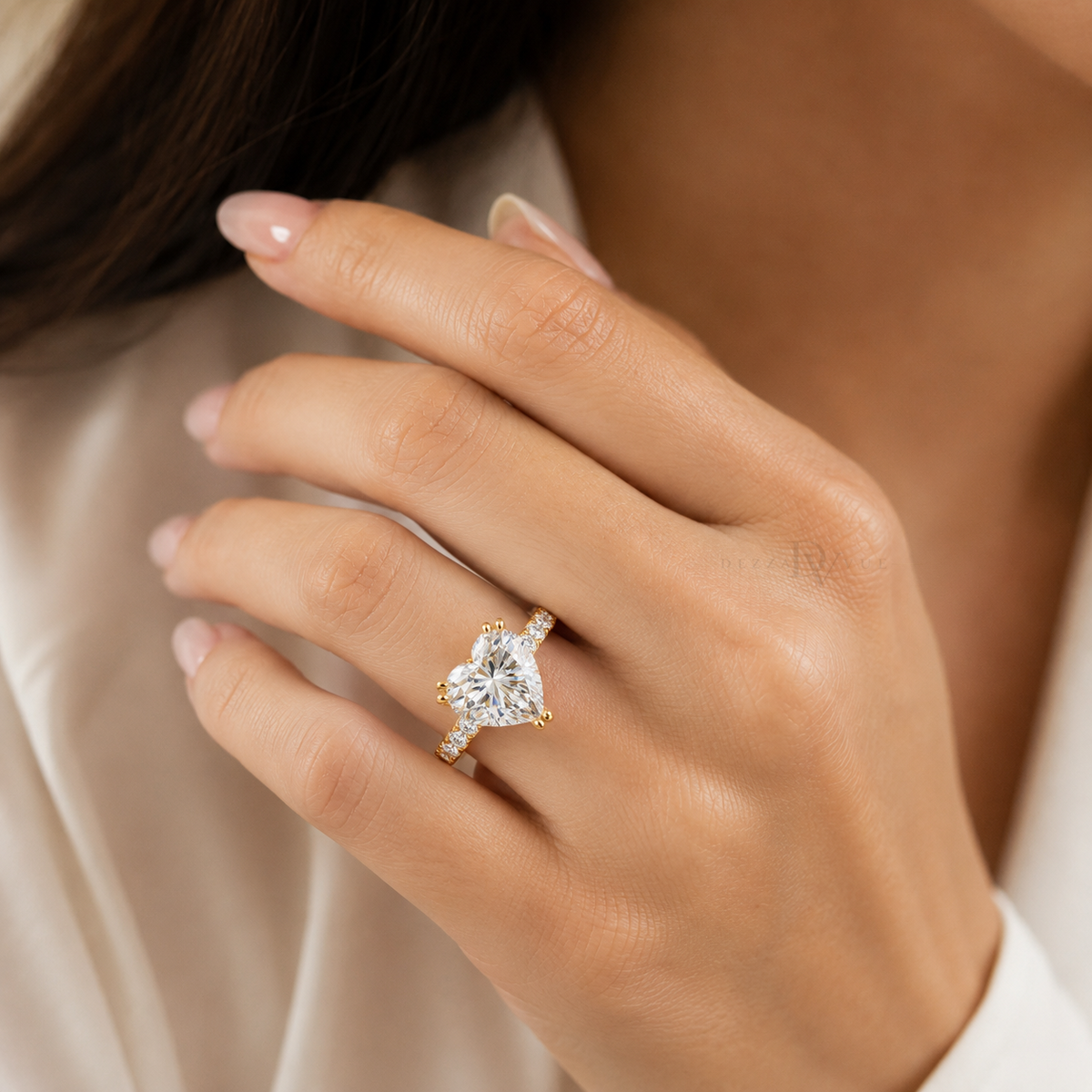 CoriHearts | 6ct Heart-Cut Moissanite Pavé Ring | 14k Gold Vermeil