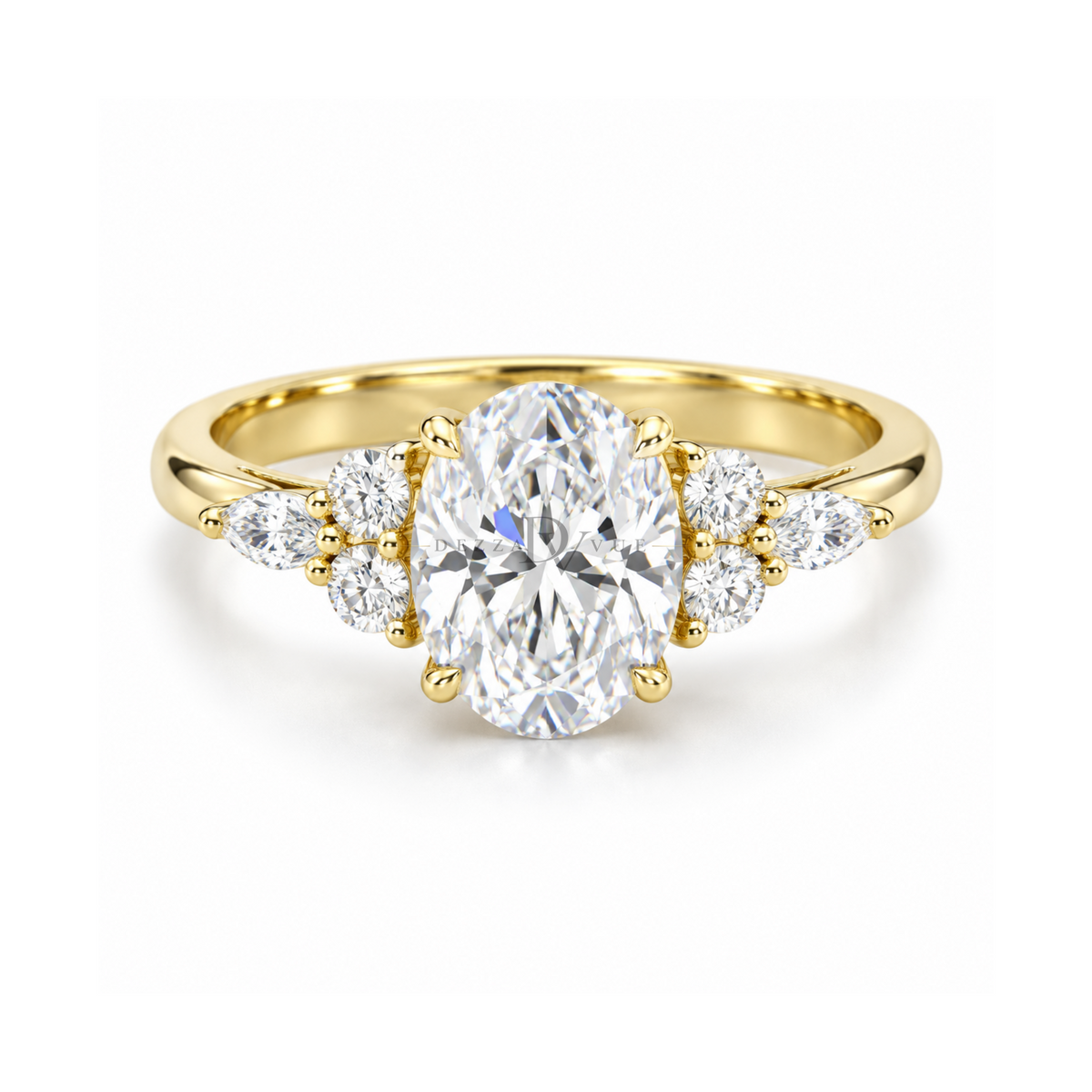 Dezza Vue Mmm(G16) ✨GODDEZZ✨ 3ct Oval Moissanite Tri-sides Ring in Sterling Silver — logo on ring