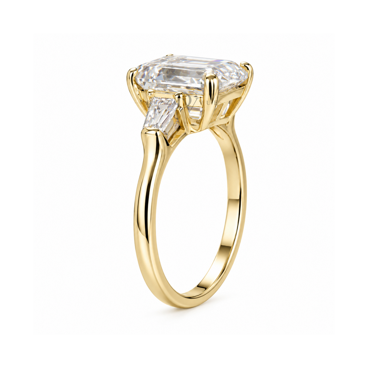 Dezza Vue Mmm(G12) ✨GODDEZZ✨ 5ctw Moissanite Tapered Baguette Three-stone Ring in Sterling Silver — logo on ring