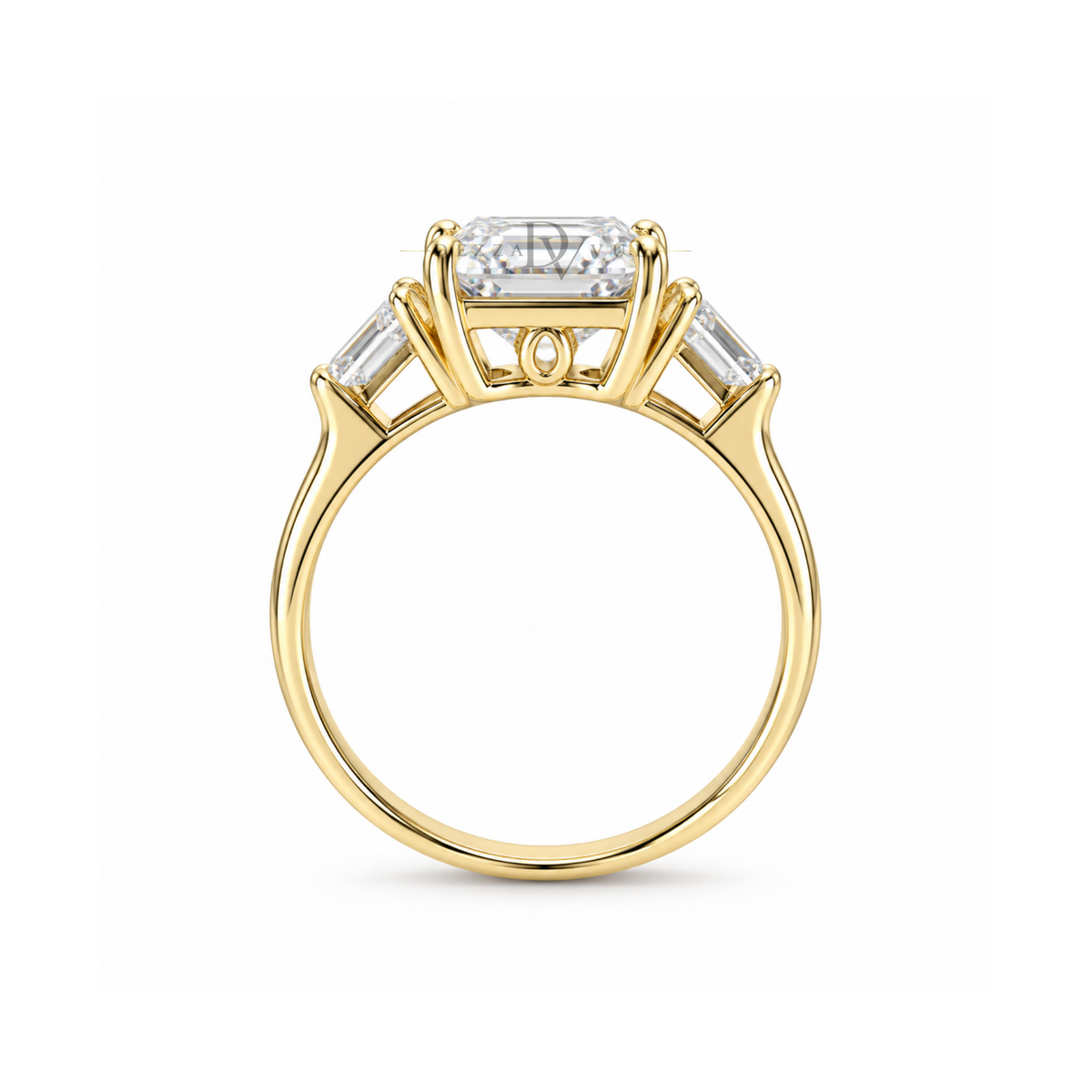 Dezza Vue Mmm(G12) ✨GODDEZZ✨ 5ctw Moissanite Tapered Baguette Three-stone Ring in Sterling Silver — logo on ring
