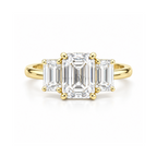 Dezza Vue Mmm(G23) ✨GODDEZZ✨ 3ctw Emerald Cut Moissanite Three-stone Ring in Sterling Silver — logo on ring