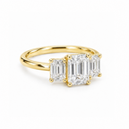 Dezza Vue Mmm(G23) ✨GODDEZZ✨ 3ctw Emerald Cut Moissanite Three-stone Ring in Sterling Silver — logo on ring