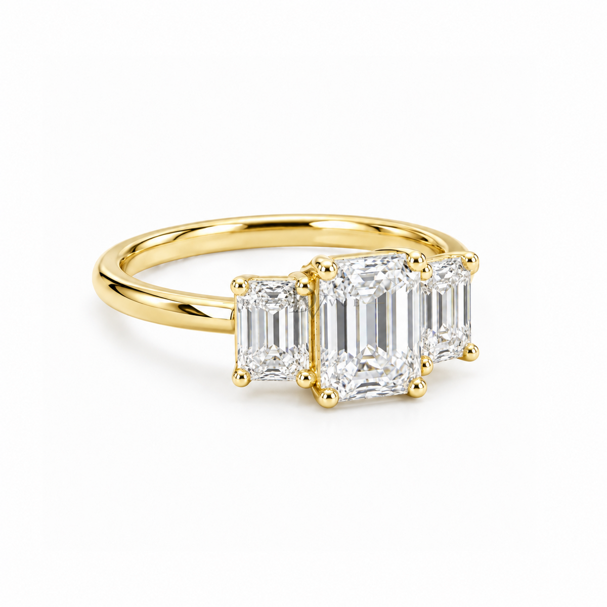 Dezza Vue Mmm(G23) ✨GODDEZZ✨ 3ctw Emerald Cut Moissanite Three-stone Ring in Sterling Silver — logo on ring