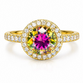 Dezza Vue Mmm✨AURORA RADIANCE✨ 2.98ctw Iridescent Moissanite Halo Pavé Ring in Sterling Silver — logo on ring