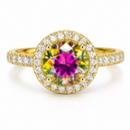 Dezza Vue Mmm✨AURORA RADIANCE✨ 2.98ctw Iridescent Moissanite Halo Pavé Ring in Sterling Silver — logo on ring