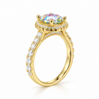 Dezza Vue Mmm✨AURORA RADIANCE✨ 2.98ctw Iridescent Moissanite Halo Pavé Ring in Sterling Silver — logo on ring