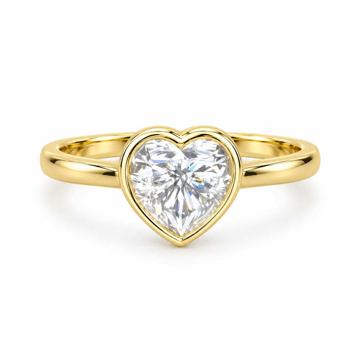 Dezza Vue Mmm(G8)✨GODDEZZ✨ 3ctw Heart Moissanite Bezel Ring in Sterling Silver — logo on ring
