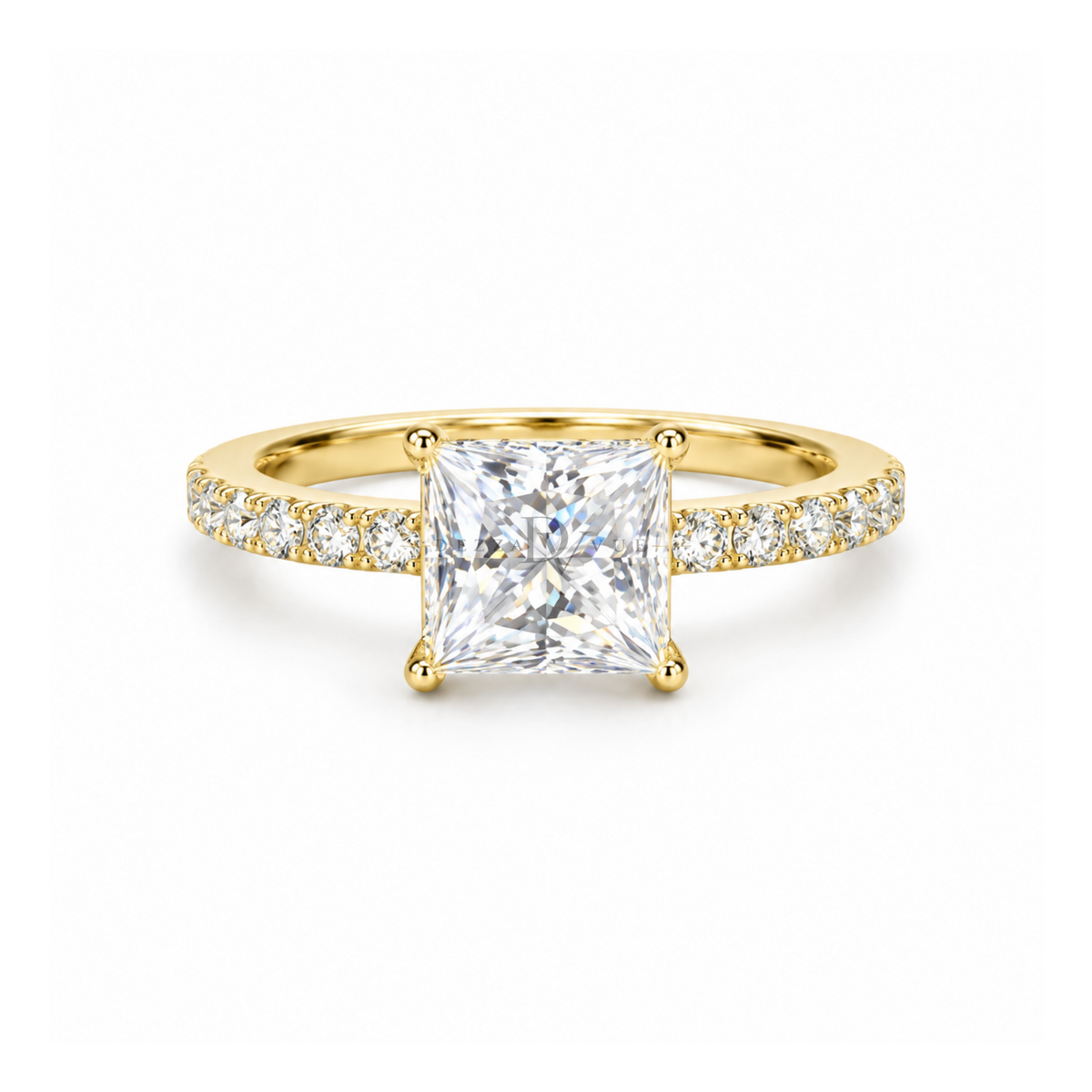 Dezza Vue Mmm(G19)✨GODDEZZ✨ 2.68ctw Princess Cut Moissanite Hidden Halo Pavé Ring in Sterling Silver — logo on ring