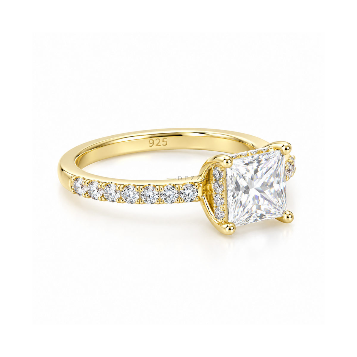 Dezza Vue Mmm(G19)✨GODDEZZ✨ 2.68ctw Princess Cut Moissanite Hidden Halo Pavé Ring in Sterling Silver — logo on ring