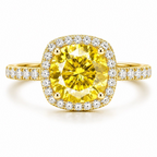 Dezza Vue Mmm.G27✨GOLDEN RADIANCE✨ 2.96ctw Moissanite Halo Pavé Ring in Sterling Silver — logo on ring