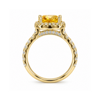 Dezza Vue Mmm.G27✨GOLDEN RADIANCE✨ 2.96ctw Moissanite Halo Pavé Ring in Sterling Silver — logo on ring