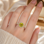 Dezza Vue Mmm.G27✨GOLDEN RADIANCE✨ 2.96ctw Moissanite Halo Pavé Ring in Sterling Silver — logo on ring