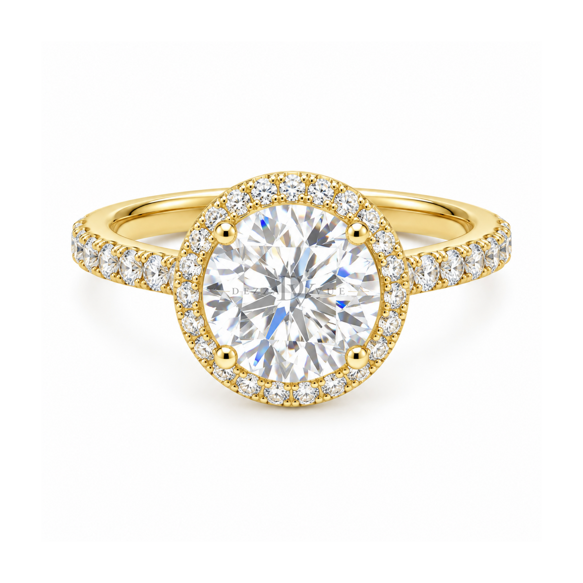 Dezza Vue Mmm(G6)✨GODDEZZ✨ "HALO NOVA" 4.06ctw Moissanite Halo Pavé Ring in Sterling Silver — logo on ring