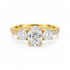 Dezza Vue Mmm(G20)✨GODDEZZ✨"EVERGLOW" 3.68ctw Moissanite w/ Hidden Halo Three-stone Pave Ring in Sterling Silver — logo on ring