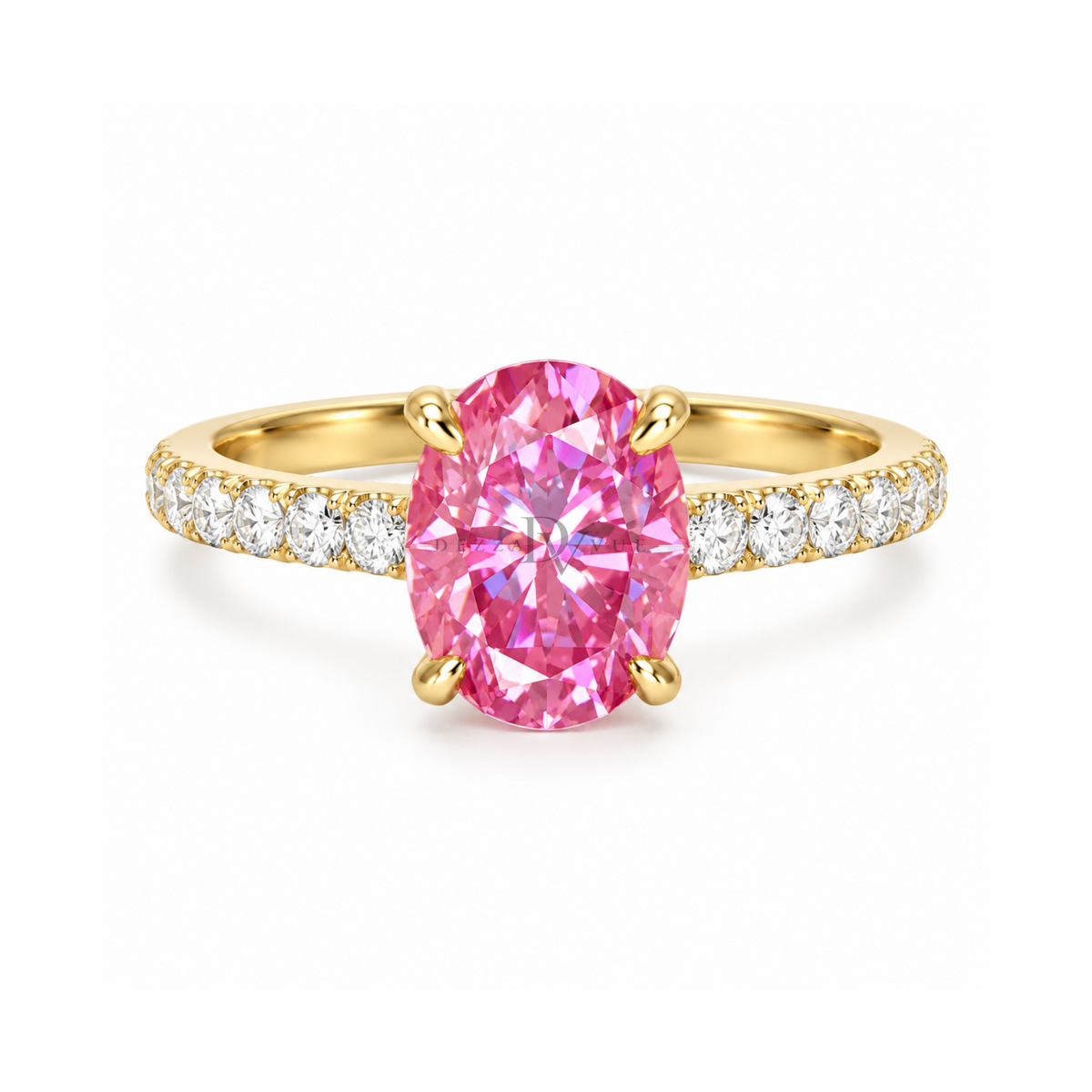 Dezza Vue Mmm(G28) ✨GODDEZZ✨2.36ctw Pink Oval Moissanite Pavé Engagement Ring in Sterling Silver — logo on ring