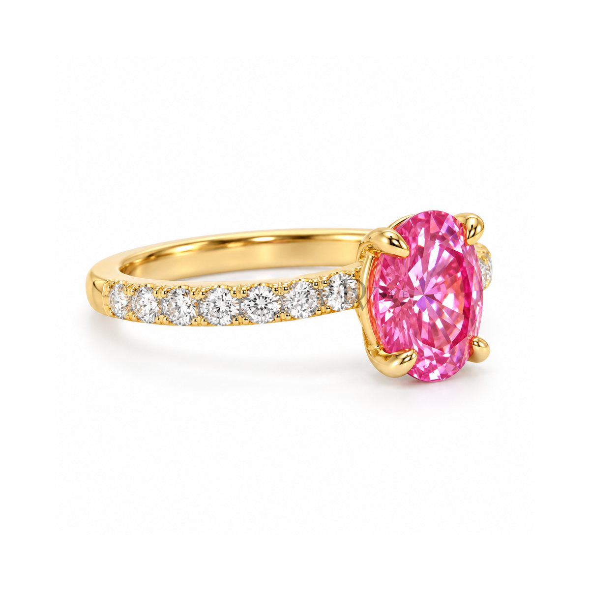 Dezza Vue Mmm(G28) ✨GODDEZZ✨2.36ctw Pink Oval Moissanite Pavé Engagement Ring in Sterling Silver — logo on ring