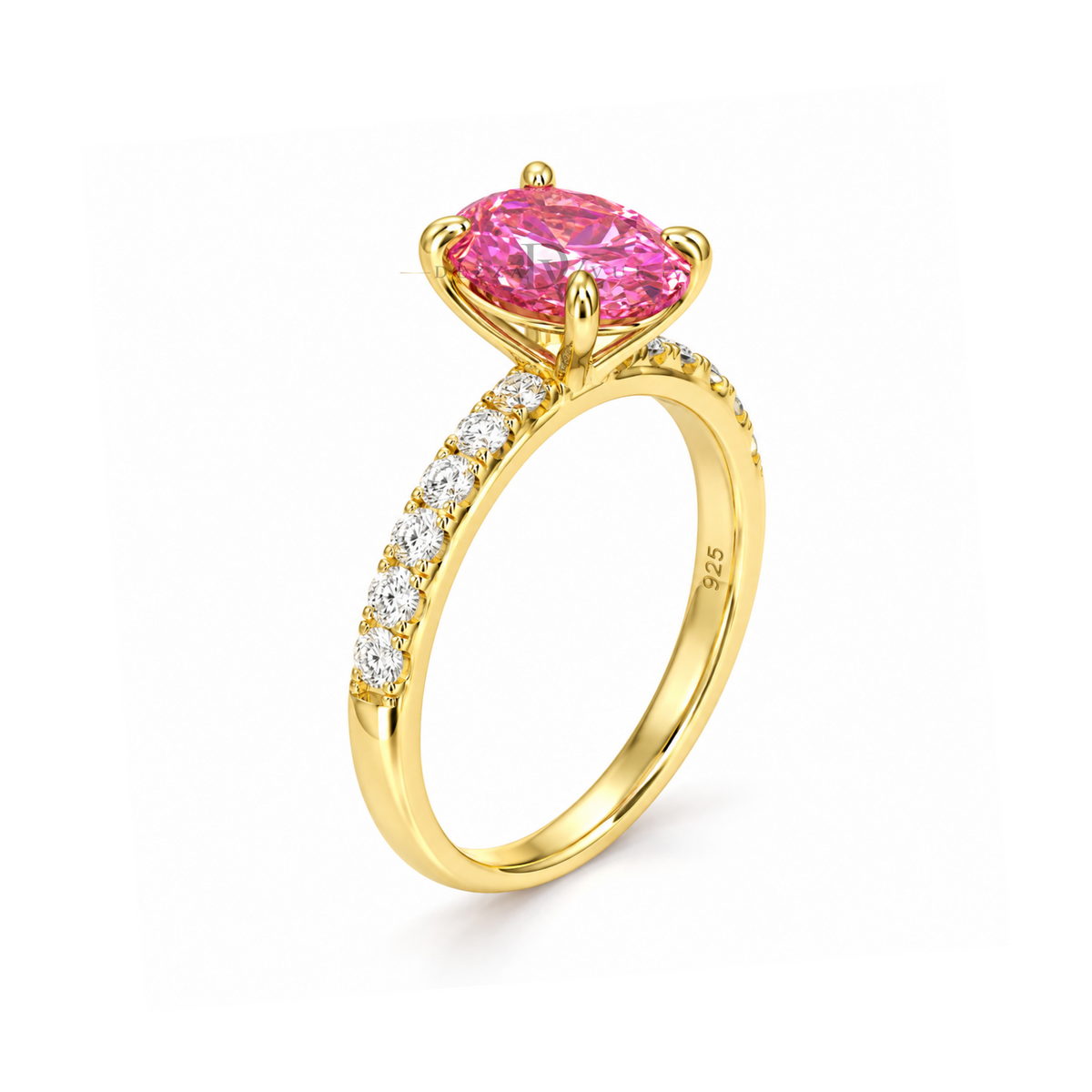 Dezza Vue Mmm(G28) ✨GODDEZZ✨2.36ctw Pink Oval Moissanite Pavé Engagement Ring in Sterling Silver — logo on ring