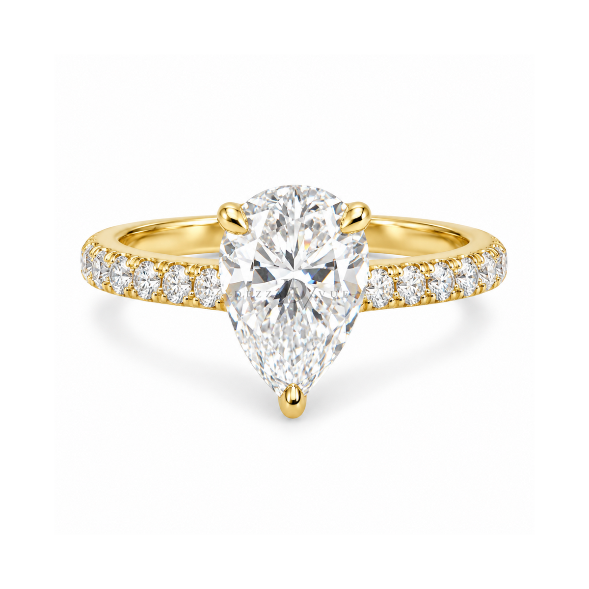 Dezza Vue Mmm(G24)✨GODDEZZ✨2.53ctw Pear Moissanite w/ Hidden Halo Pavé Engagement Ring in Sterling Silver — logo on ring