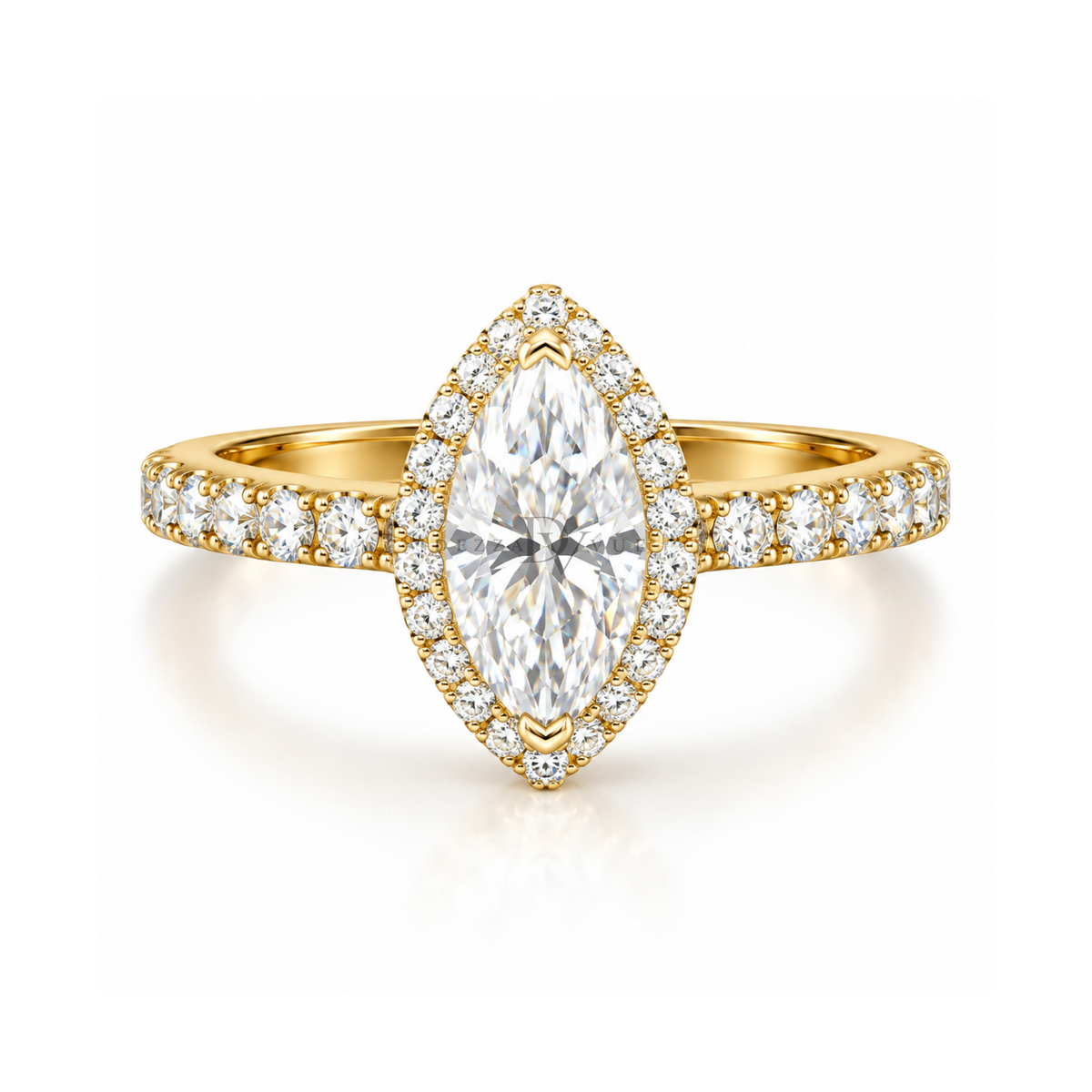 Dezza Vue Mmm(G31)✨GODDEZZ✨1.86ctw Marquise Moissanite Halo Pavé Wedding Ring in Sterling Silver — logo on ring