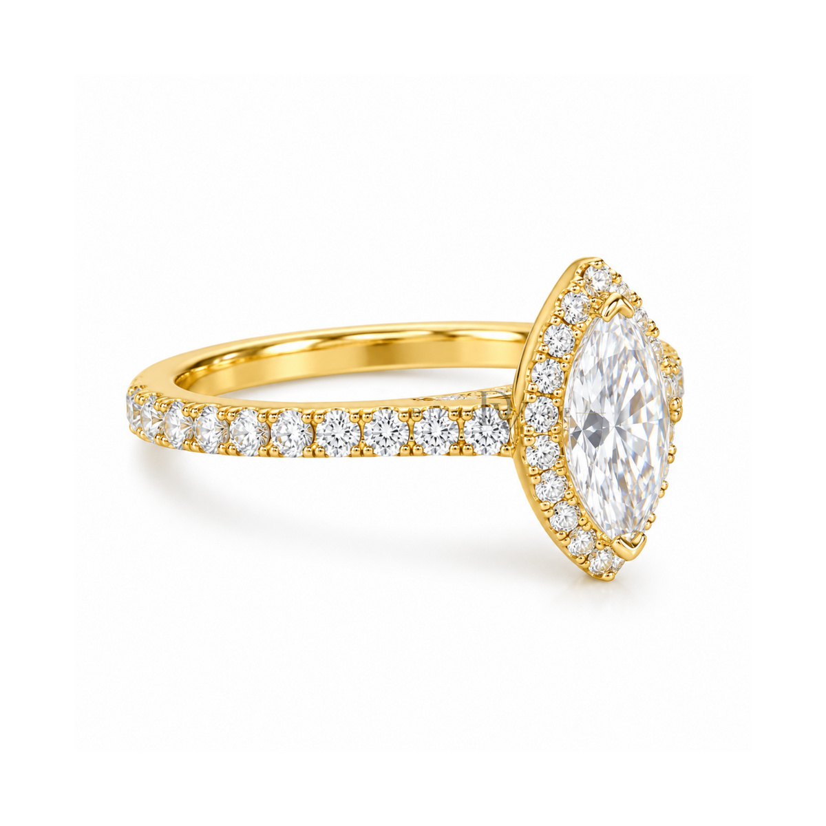 Dezza Vue Mmm(G31)✨GODDEZZ✨1.86ctw Marquise Moissanite Halo Pavé Wedding Ring in Sterling Silver — logo on ring