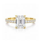 Dezza Vue Mmm(G15)✨GODDEZZ✨ 3.42ctw Emerald Cut Moissanite Pavé Engagement Ring in Sterling Silver — logo on ring