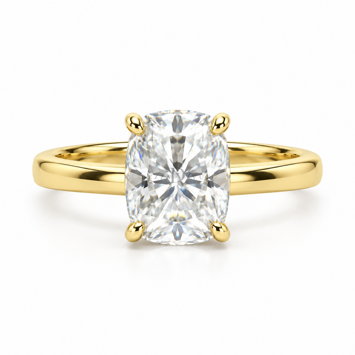 Dezza Vue Mmm(G9)✨GODDEZZ✨3.16ctw Cushion Cut Moissanite w/ Hidden Halo Solitaire Ring in Sterling Silver — logo on ring