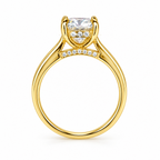 Dezza Vue Mmm(G9)✨GODDEZZ✨3.16ctw Cushion Cut Moissanite w/ Hidden Halo Solitaire Ring in Sterling Silver — logo on ring