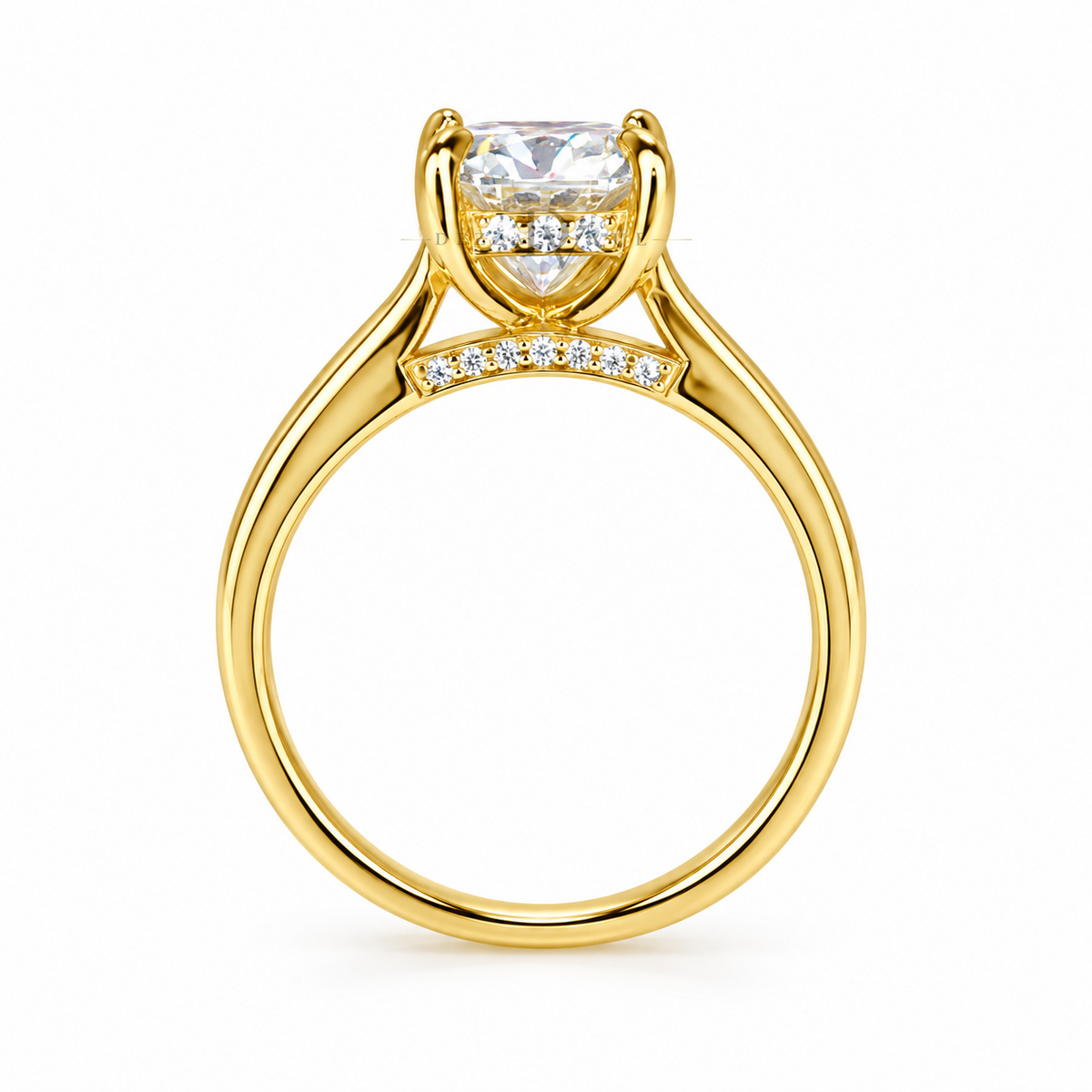 Dezza Vue Mmm(G9)✨GODDEZZ✨3.16ctw Cushion Cut Moissanite w/ Hidden Halo Solitaire Ring in Sterling Silver — logo on ring