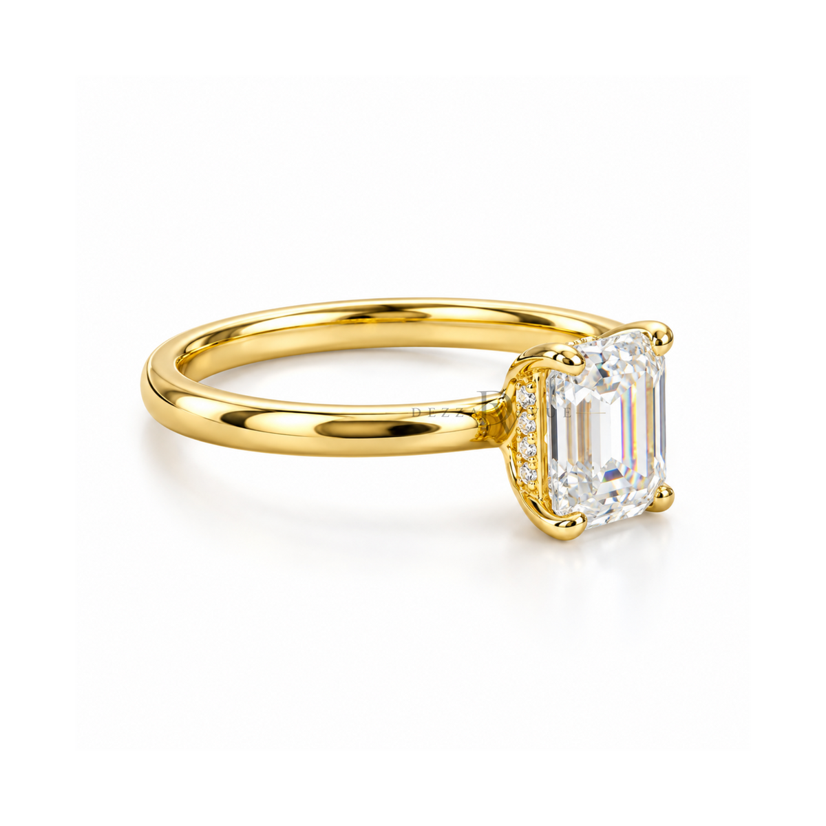 Dezza Vue Mmm(G22)✨GODDEZZ✨2.12ctw Emerald Cut Moissanite w/ Hidden Halo Solitaire Ring in Sterling Silver — logo on ring