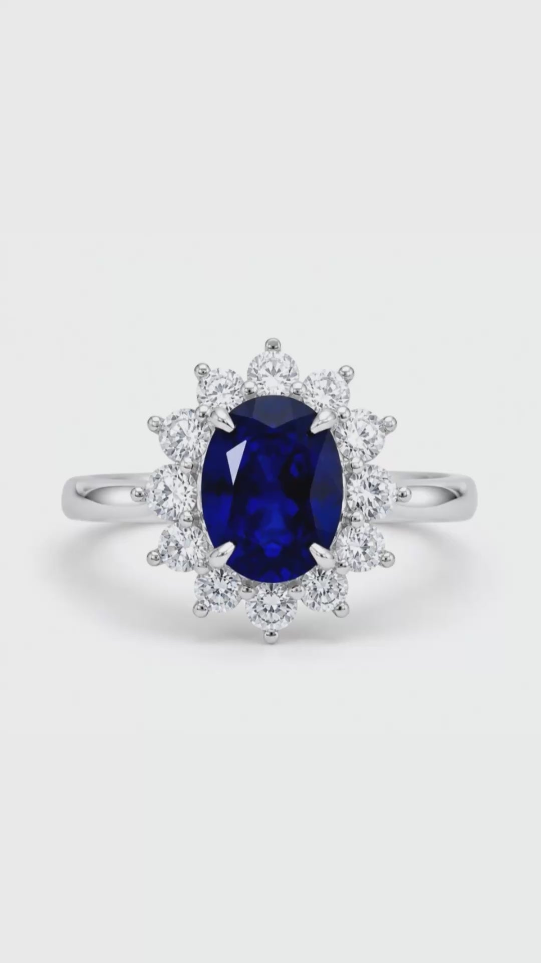 Diana Ring | 3.5ct Sapphire with Moissanite Halo Ring | Sterling Silver